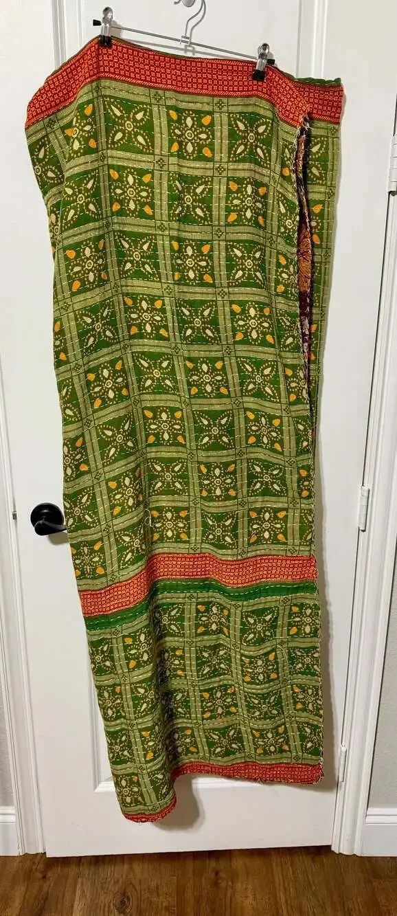 Minu Reversible Kantha Quilt Beach Throw Blanket Floral Geometric Print